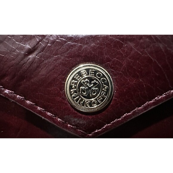 REBECCA MINKOFF envelope clutch crossbody burgundy leather with chain strap - Picture 9 of 16